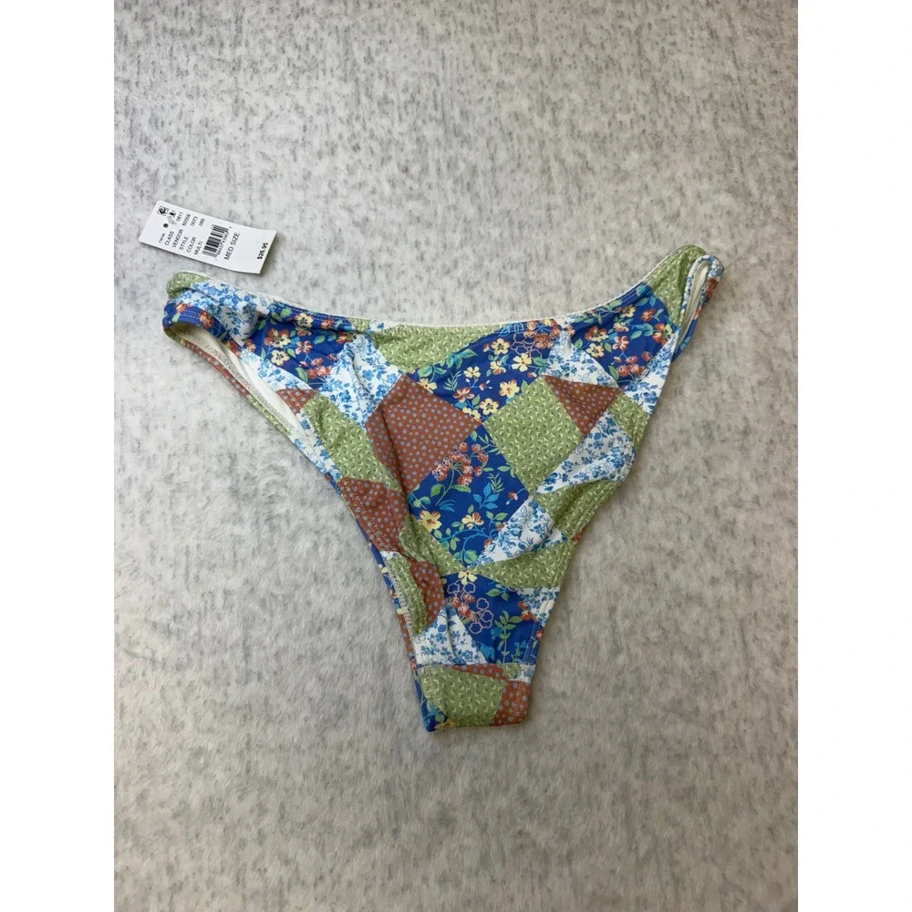 PacSun Eco Women Medium Patchwork Floral Bikini Bottom Multi Color High Cut NEW